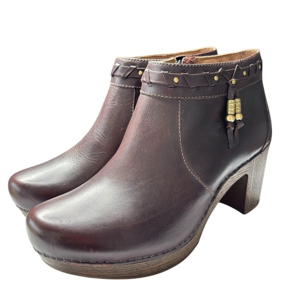 Dansko Dabney Ankle Boots Booties Brown Leather Block Heel 41 US 10.5 / 11 NEW - Picture 1 of 13